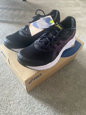 ASICS Women's Black Running Sneakers with Pink Trim